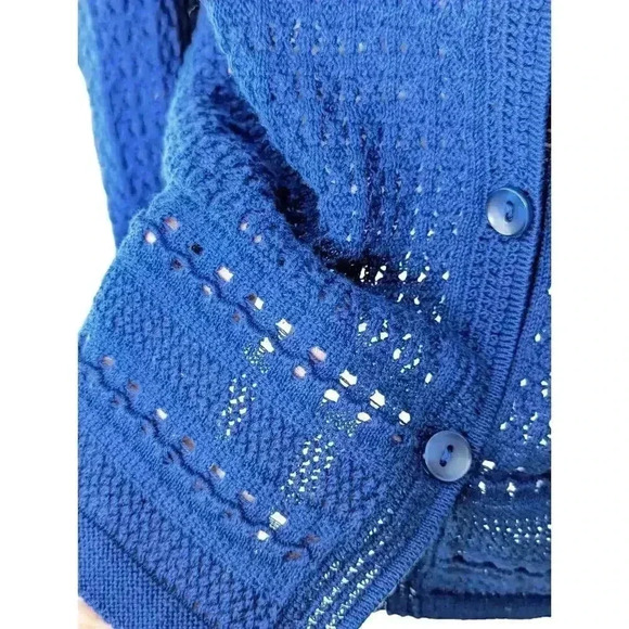 New Appleseed's Women's Small Navy Blue Loose Knit Cardigan Sweater 3/4 Sleeve - Picture 3 of 7